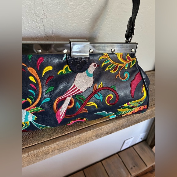 Patricia Nash | Patriot Blue Embroidery Bird of Paradise Ferrara Leather Satchel - Picture 2 of 8